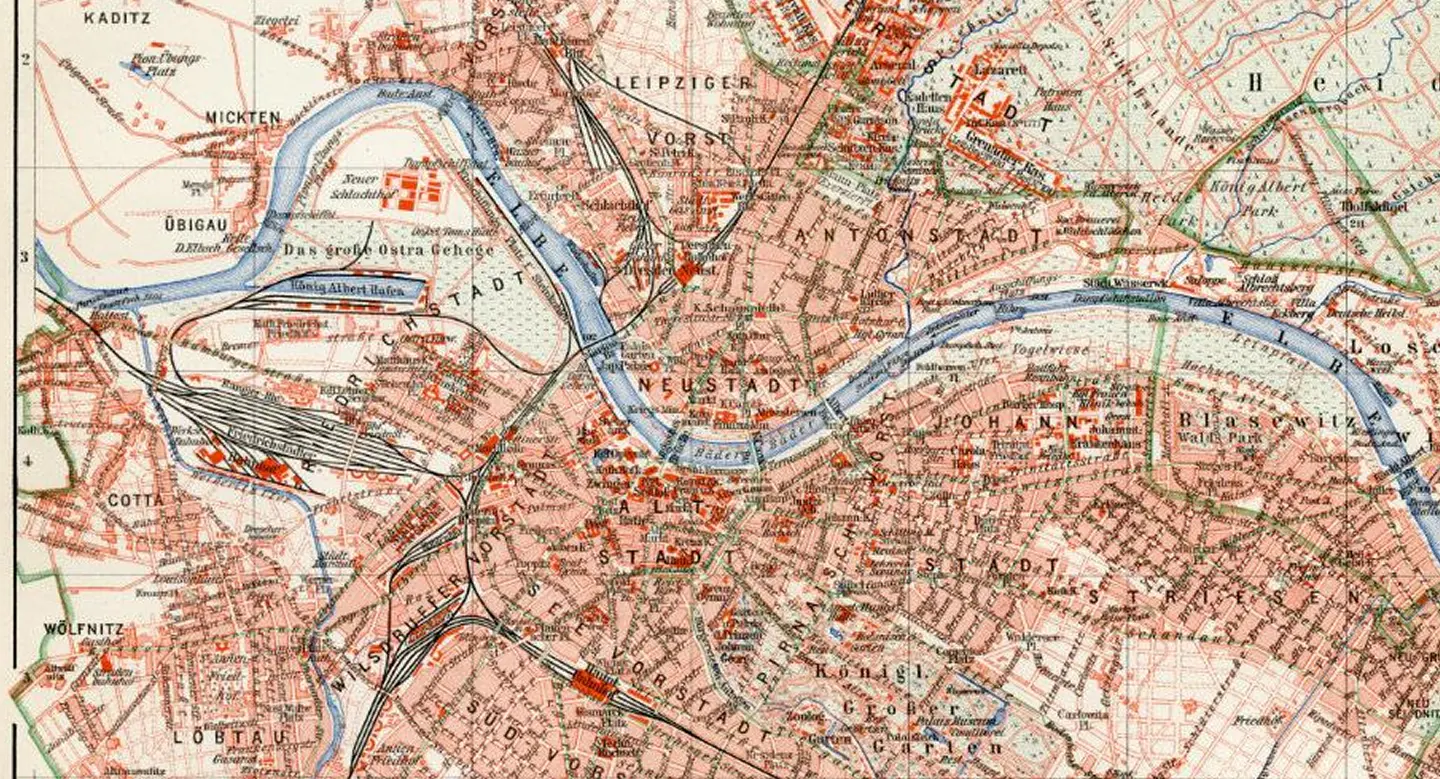 Ansicht des Virtuellen Kartenforums mit einer historischen Karte entlang der Elbe.